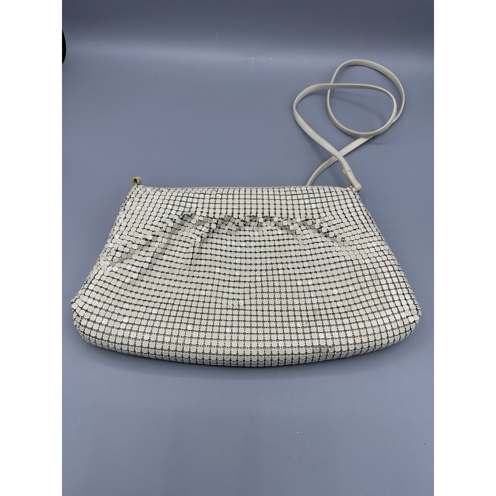 Vintage Aluminum Metal Mesh Cream/White‎ Classic Shoulder  Bag Satin Lining - Picture 2 of 13